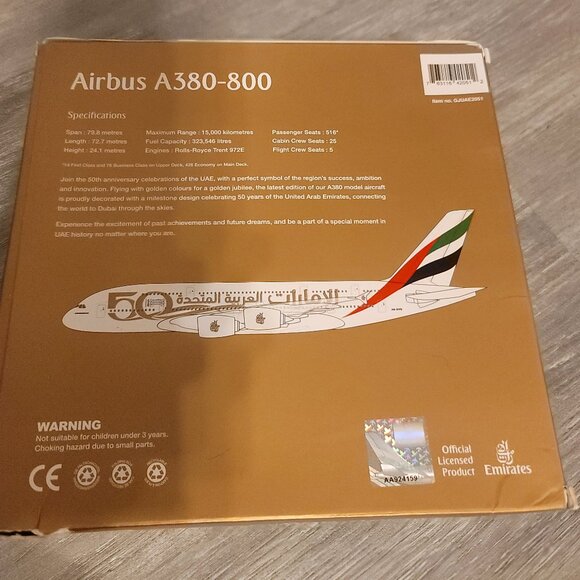 Airbus A380-800 1:400 Scale Gemini Jets Emirates 50th Year Anniversary Airplane - Picture 2 of 5